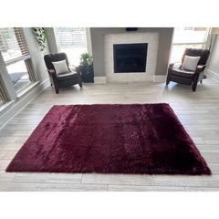 Faux Sheepskin Shag Area Rug, 9 ft 6 in x 12 ft 6 in with Black and Burgundy