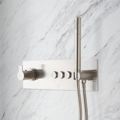 Hollyn Simple Select Thermostatic Shower System with Dual-Function Shower Head and Hand Shower in Brushed Nickel | product photo
