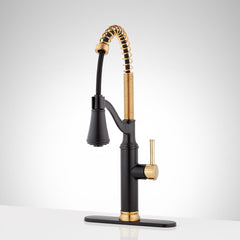 Caribana Pull Down Single Handle Kitchen Faucet with Accessories in Matte Black/Brushed Gold | product photo