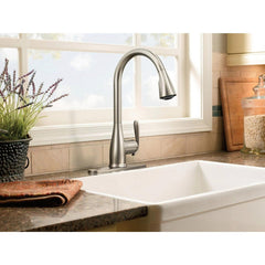 Haysfield Single Handle Deck-mount Pull-down Kitchen Faucet with Sprayer in Spot Resist Stainless in Stainless Steel | product photo