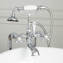 Telephone Style Floor Mounted Tub Faucet with Cross Handles in Chrome | product photo