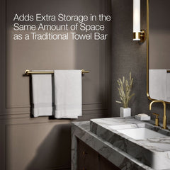 Purist Double 24" Wall Mounted Towel Bar in Vibrant Brushed Moderne Brass | product photo