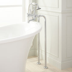 Telephone Style Floor Mounted Tub Faucet with Cross Handles in Chrome | product photo
