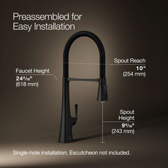 Kohler Graze Single-Handle Semi-Professional Kitchen Sink Faucet With 24-5/16-In Spout in Matte Black | product photo
