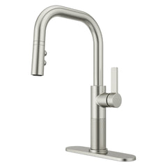 Pull Down Single Handle Kitchen Faucet in Stainless Steel | product photo