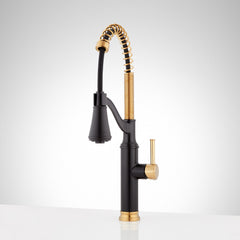Caribana Pull Down Single Handle Kitchen Faucet with Accessories in Matte Black/Brushed Gold | product photo