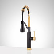 Caribana Pull Down Single Handle Kitchen Faucet with Accessories in Matte Black/Brushed Gold
