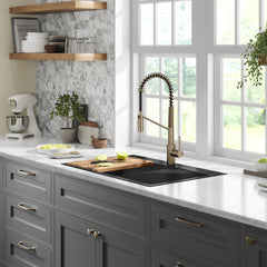 Oletto Touchless Sensor Commercial Pull-Down Single Handle Kitchen Faucet with QuickDock Top Mount Assembly in Antique Champagne Bronze | product photo