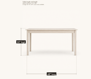 Dimensions | table length and height, 48 inches long by 30 inches high