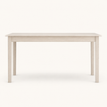 Front | antique-white rectangular table centered on paper, four square tapered legs and straight apron facing camera