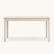 Front | antique-white rectangular table centered on paper, four square tapered legs and straight apron facing camera