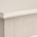 Texture | close-up on the antique-white finish and rubberwood grain along the tabletop's edge