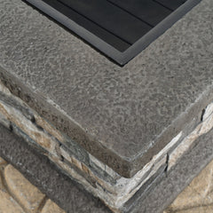 Fire Pit Table, 29 Inch Square Concrete, Gray and Natural