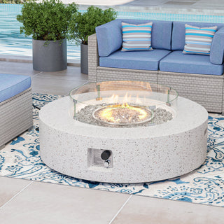 Fire Pit Table, 41 In Round, Concrete with Gray Fire Glass