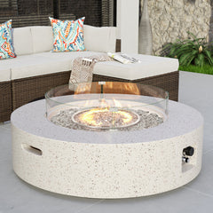 Fire Pit Table, 41 In Round, Concrete with Gray Fire Glass