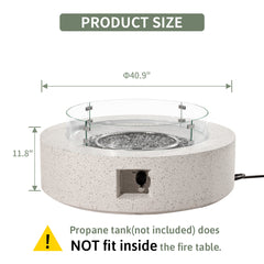 Fire Pit Table, 41 In Round, Concrete with Gray Fire Glass