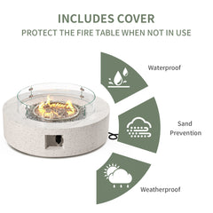 Fire Pit Table, 41 In Round, Concrete with Gray Fire Glass
