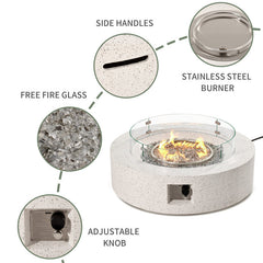 Fire Pit Table, 41 In Round, Concrete with Gray Fire Glass