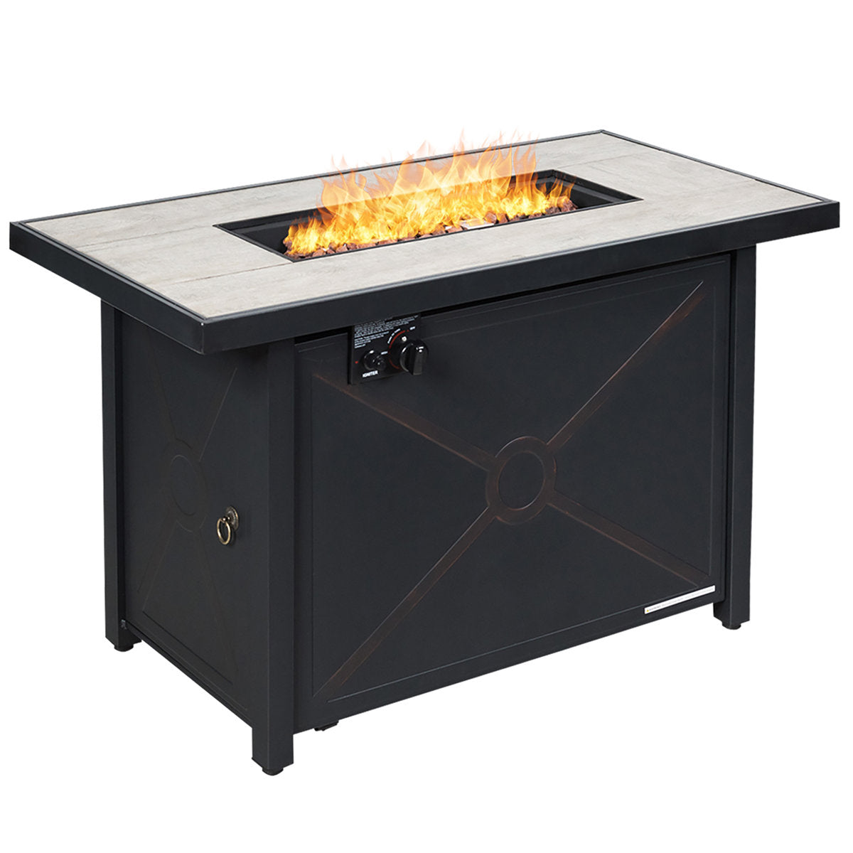 Fire Pit Table, 42-Inch Rectangle in Black Steel with Cover