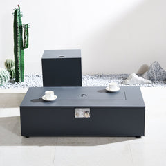 Fire Pit Table, 42 Inch Rectangle in Gray with Glass Wind Guard