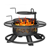 Fire Pit Table, 47 in Round, Black Iron with Lid and Fire Poker