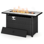 Fire Pit Table, 50,000 BTU in Black PE Rattan with Tempered Glass Top