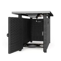 Fire Pit Table, 50,000 BTU in Black PE Rattan with Tempered Glass Top