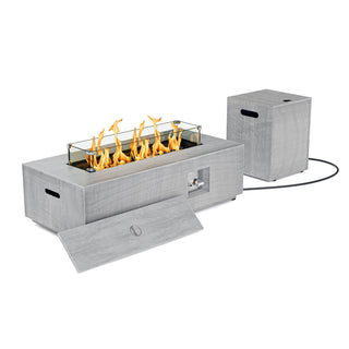 Fire Pit Table, 50,000 BTU Rectangle Steel in Light Gray