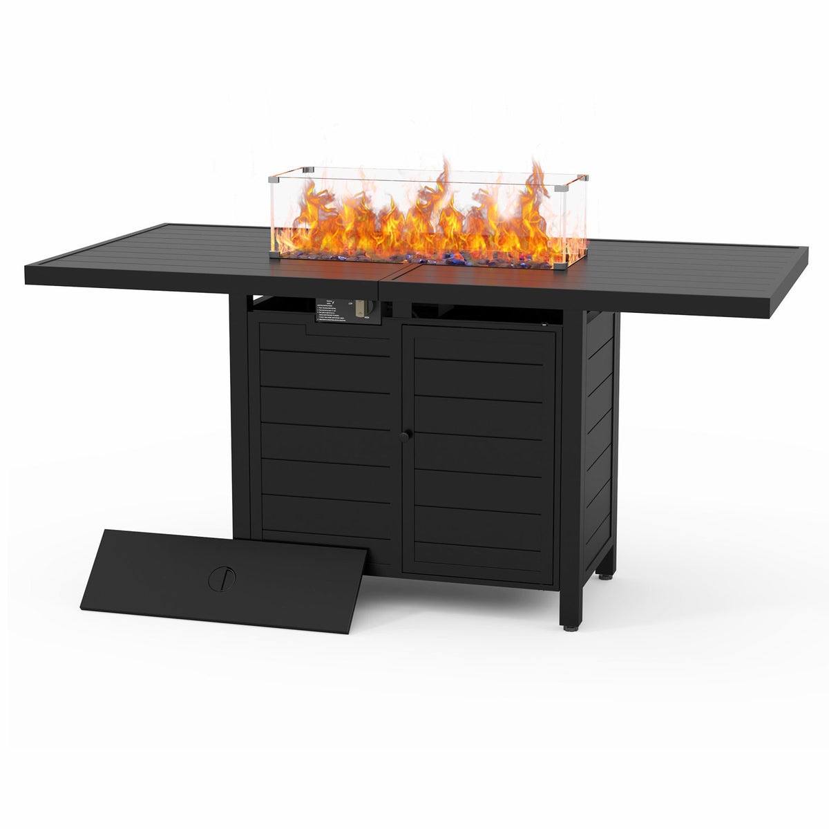Fire Pit Table in Black Aluminum with 50,000 BTU Burner