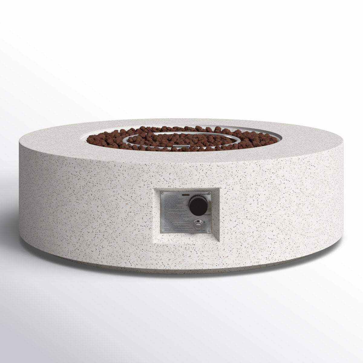 Fire Pit Table, Round Propane with 50,000 BTU Output in Terrazzo White