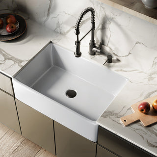 Fireclay Farmhouse Kitchen Sink, Elegance, Single Basin in Glossy White