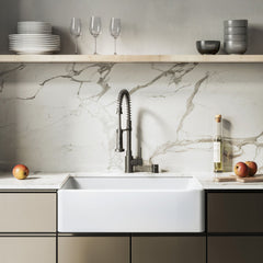 Fireclay Farmhouse Kitchen Sink, Elegance, Single Basin in Glossy White