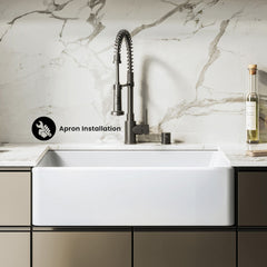 Fireclay Farmhouse Kitchen Sink, Elegance, Single Basin in Glossy White