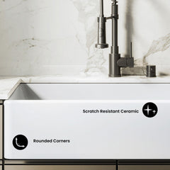 Fireclay Farmhouse Kitchen Sink, Elegance, Single Basin in Glossy White