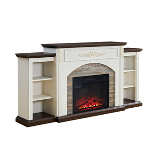 Fireplace TV Stand, 72 In Wide, Cream Manufactured Wood