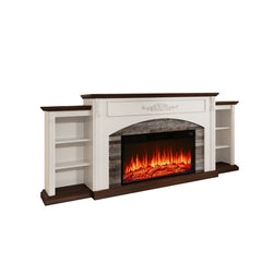 Fireplace TV Stand, 72 In Wide, Cream Manufactured Wood