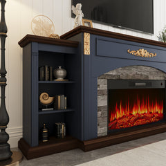 Fireplace TV Stand, 72 In Wide, Cream Manufactured Wood
