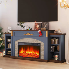 Fireplace TV Stand, 72 In Wide, Cream Manufactured Wood