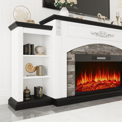 Fireplace TV Stand, 72 In Wide, Cream Manufactured Wood