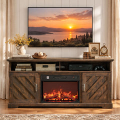 Fireplace TV Stand, Fits TVs Up to 70 Inches, Brown
