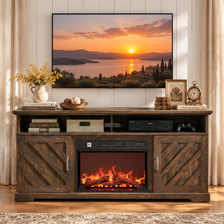 Fireplace TV Stand, Fits TVs Up to 70 Inches, Brown
