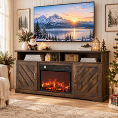Fireplace TV Stand, Fits TVs Up to 70 Inches, Brown