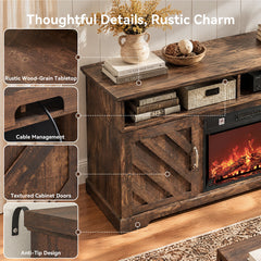 Fireplace TV Stand, Fits TVs Up to 70 Inches, Brown