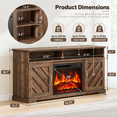 Fireplace TV Stand, Fits TVs Up to 70 Inches, Brown