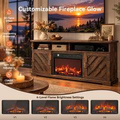 Fireplace TV Stand, Fits TVs Up to 70 Inches, Brown
