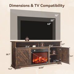 Fireplace TV Stand, Fits TVs Up to 70 Inches, Brown