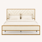 Front | Straight-on studio view of the full bed frame, including the headboard, footboard, and center support legs