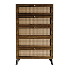 Five-Drawer Chest, Particle Board and Engineered Wood, Cane Panels, Brown