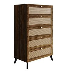 Five-Drawer Chest, Particle Board and Engineered Wood, Cane Panels, Brown