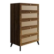 Five-Drawer Chest, Particle Board and Engineered Wood, Cane Panels, Brown